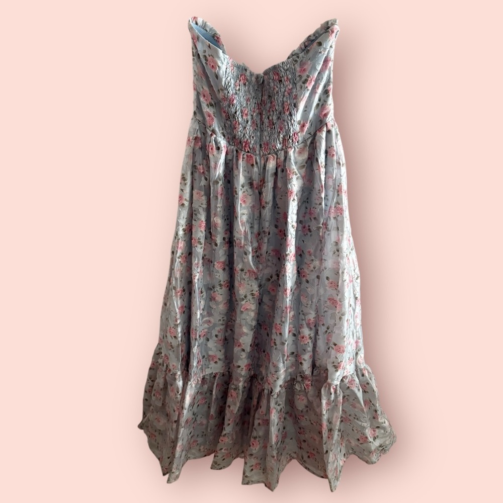 Altar'd State Powder Blue Midi Dress with Pink Floral Print - Picture 5 of 8